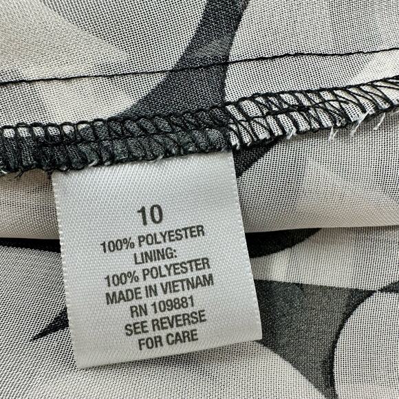 Shirt Dress Womens SZ 10 Black White Abstract Belted High Low Tradwife Sheer - Picture 12 of 14